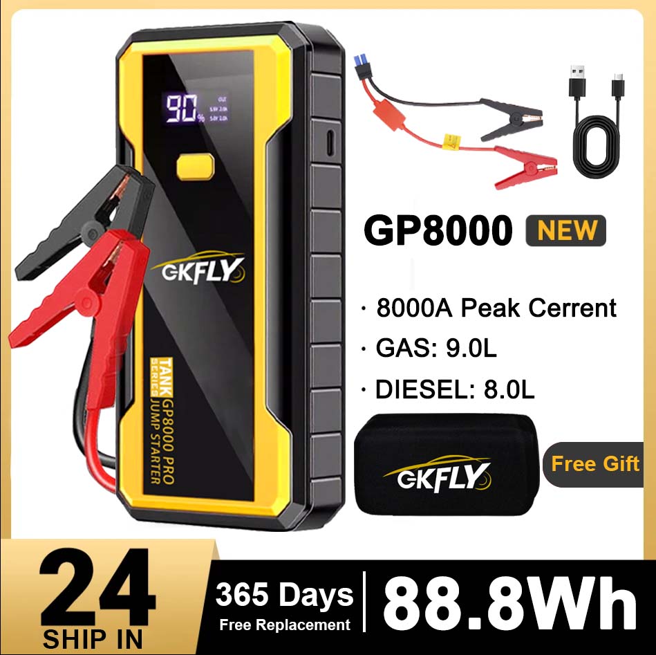 新しい GKFLY 24000mAh 車のジャンプスターター電源銀行 8000A 88.8Wh 車のバッテリー充電器自動緊急ブースター始動装置