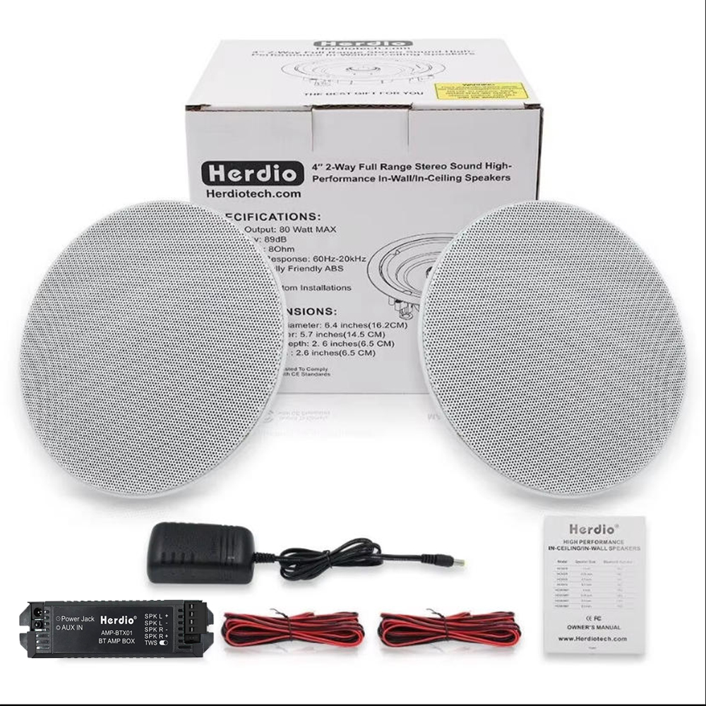 Herdio 4 インチ 2 個フラッシュマウント 2 ウェイフルレンジ壁 Bluetooth 天井スピーカー湿気の多い家庭屋外設置オフィスに最適