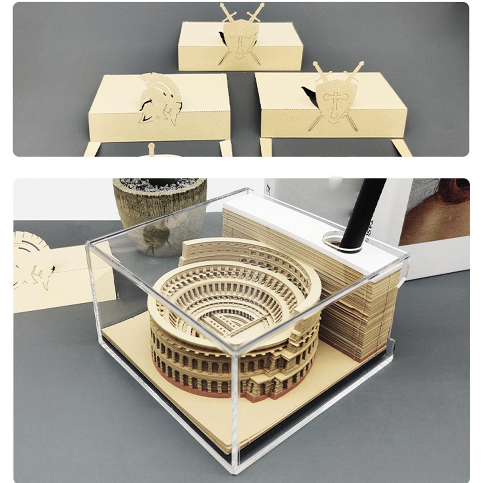 2026年 3D立体カレンダー ローマのコロッセオ型 週間カレンダー 切り取り式 紙彫刻アート メモ帳 オフィス装飾