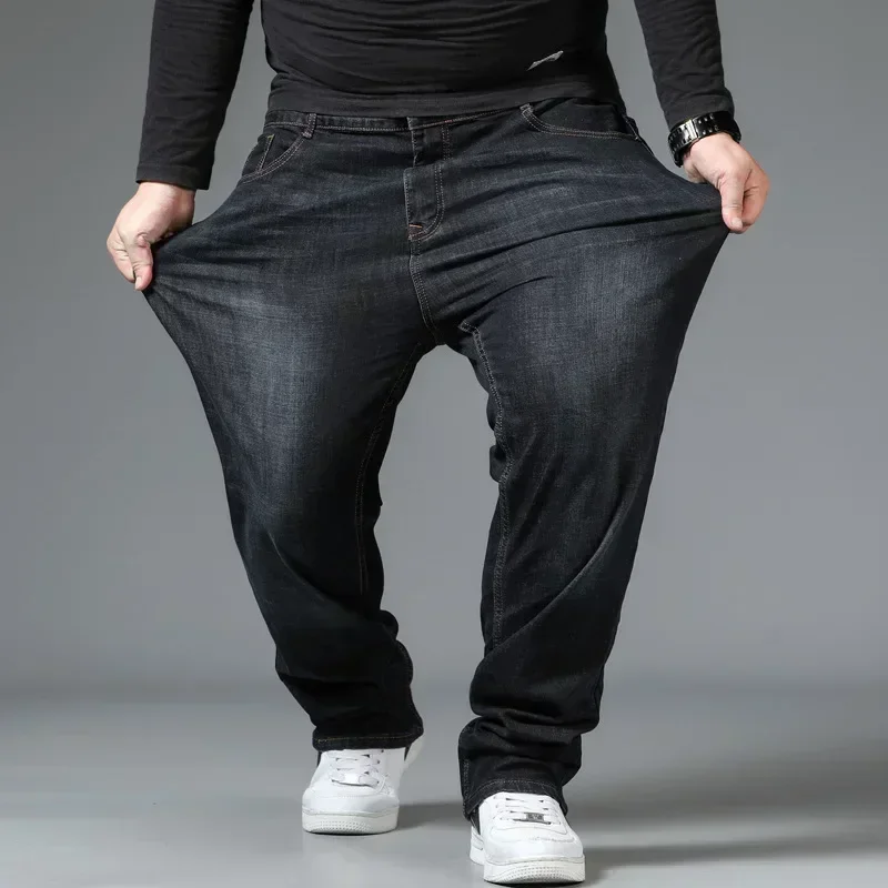 メンズ大きいサイズ黒ジーンズ 10XL オーバーサイズハイウエストルーズズボン夫プラスサイズルーズデニムパンツブルー男性デニムパンツ
