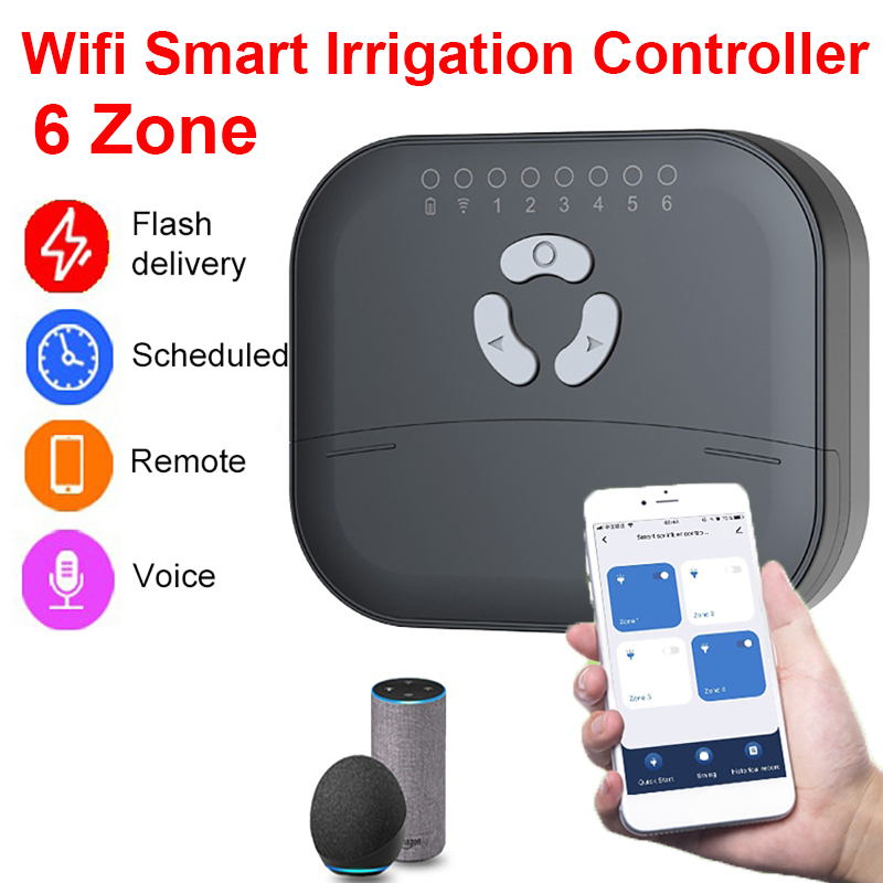 6 ゾーンスマート灌漑コントローラ音声制御 WIFI 自動散水タイマー庭の灌漑散水タイマーリモコン