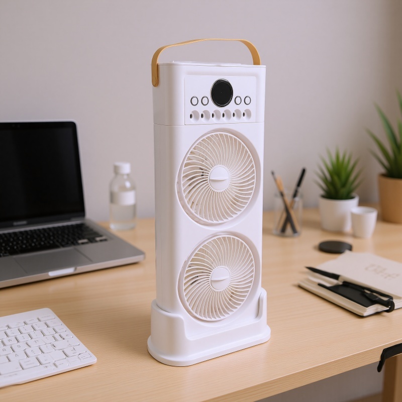 デュアルファンミスト冷却ファン加湿器付き6ノズル360度調整可能な低音USB Cポータブルホームオフィス用ホワイト2400mAh