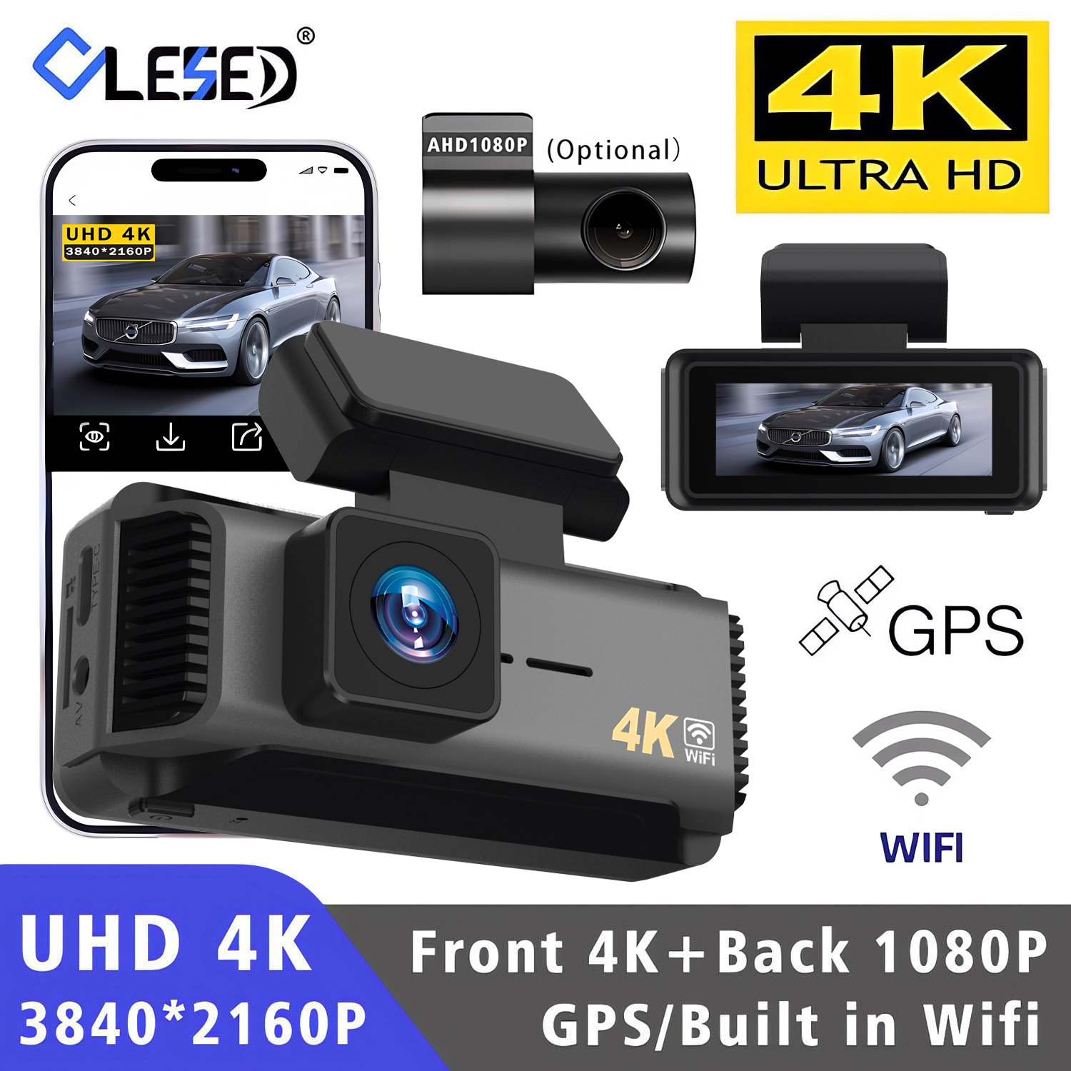 Car DVR 4K 5G WIFI GPS Mini Dash Cam Camera Front and Rear Dual Lens Dashcam Black Box Video Drive Recorder Night Vision