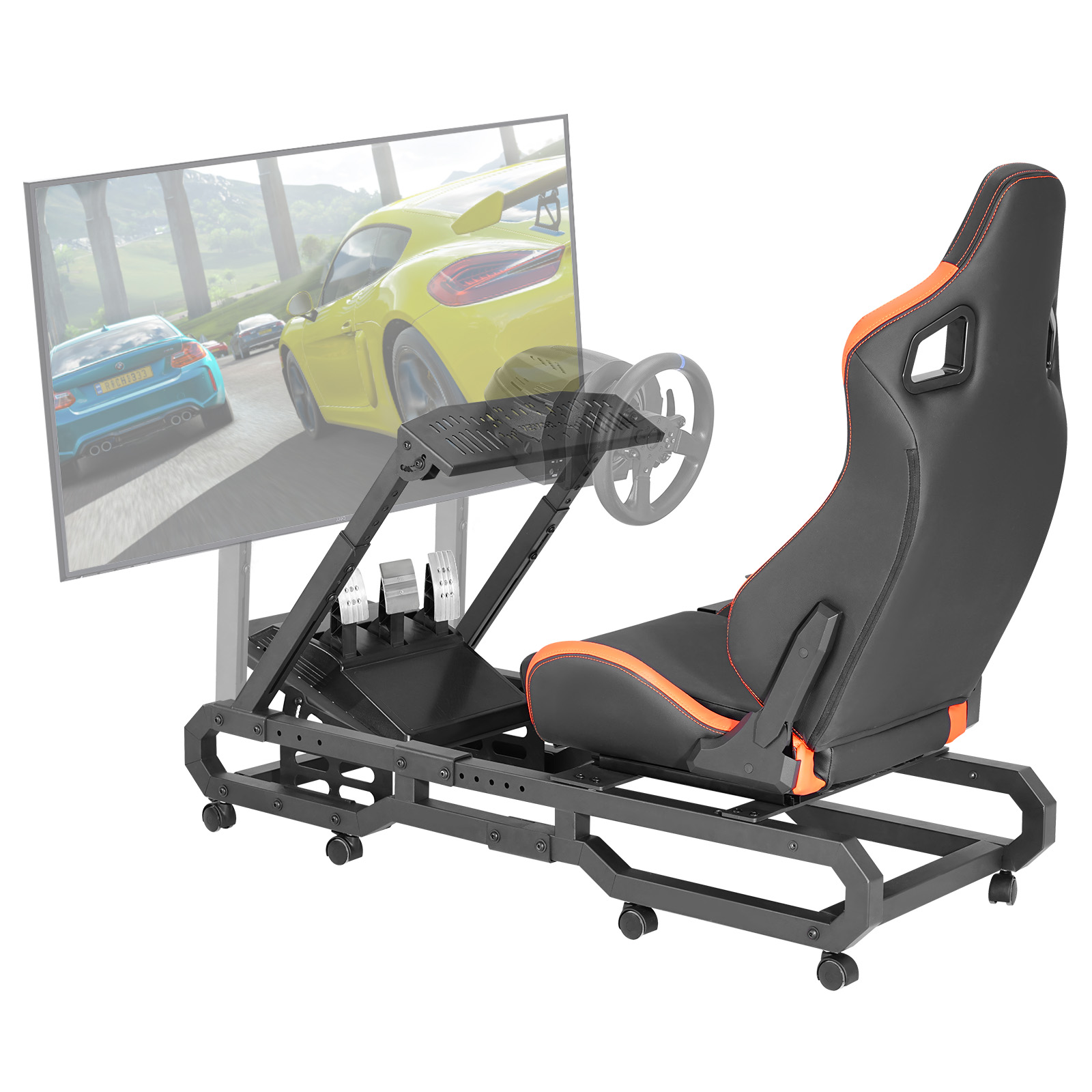 SucceBuy レーシング ホイール スタンド ロジクール G923/G920/G29 ヘビーデューティ スチール ドライビング シミュレーター コックピット スラストマスター T248P 荷重 330LBS 用