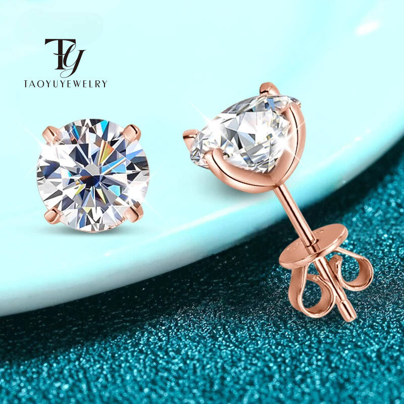 TY 925 スターリングシルバー 0.2-3CT ローズゴールドカラーモアッサナイトスタッドピアス女性のためのスパークリングクラシックウェディングラボダイヤイヤリング
