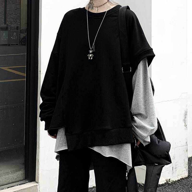 不規則なツーピースセット秋春長袖男性ラウンドネック Tシャツヒップホップファッションハイストリート 2xl 特大新しい服