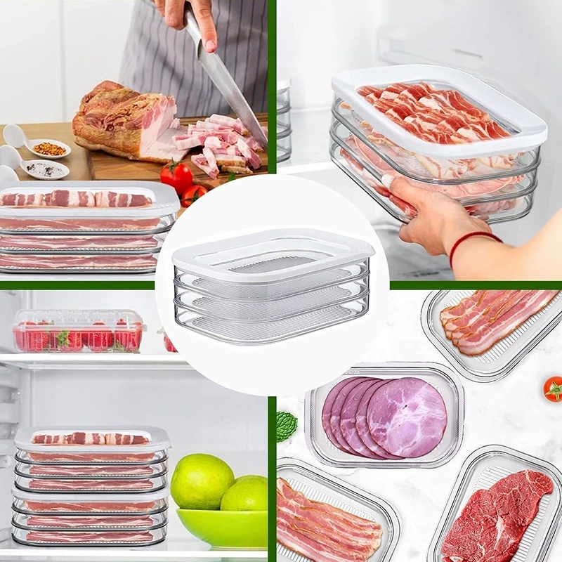 冷蔵庫用肉コンテナ、デリ肉、ベーコン、チーズ用の透明な蓋付きの積み重ね可能なコールドカット保存コンテナ