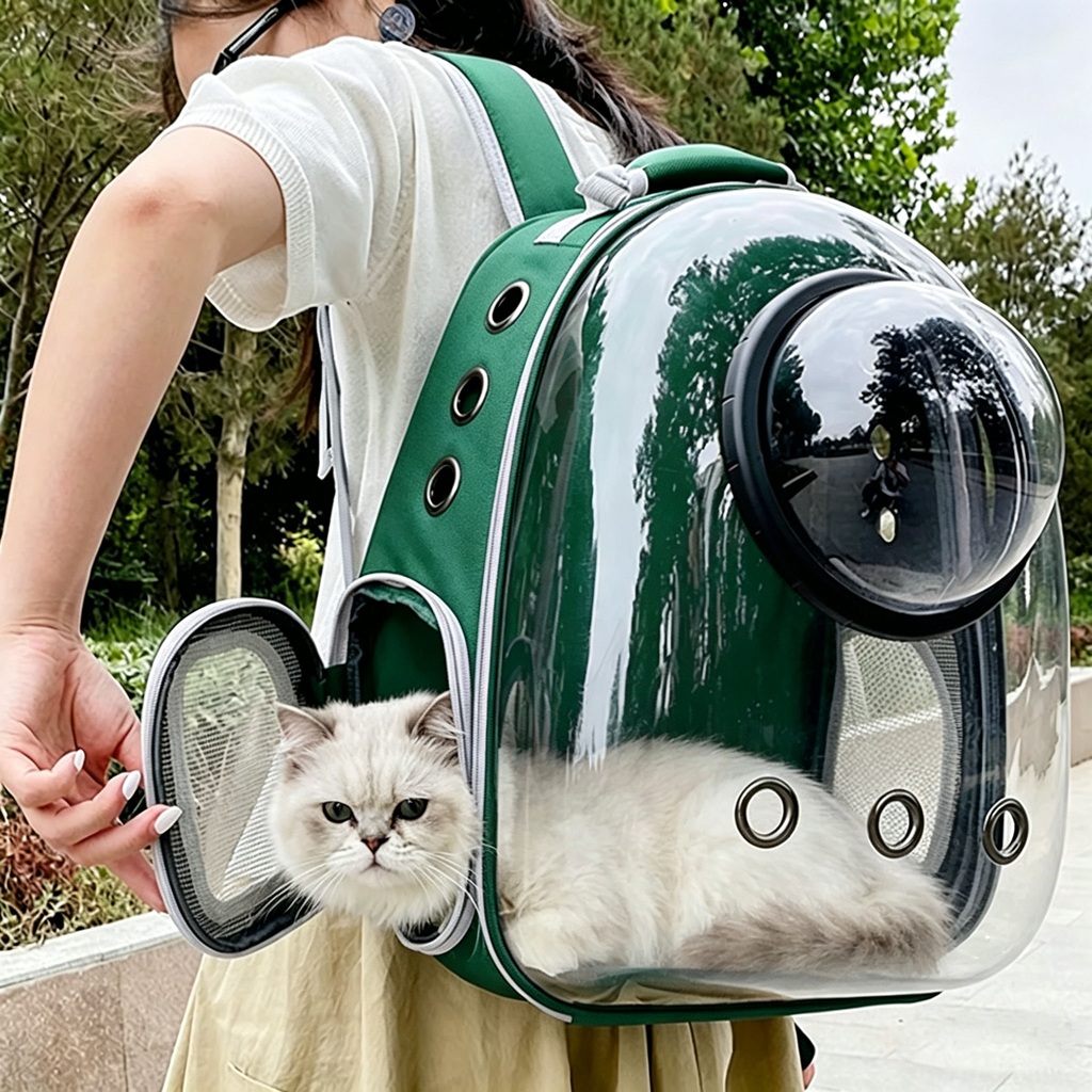 ペット猫キャリングバッグスペースペットバックパック通気性ポータブル透明バックパック子犬犬輸送キャリアスペースカプセルバッグ