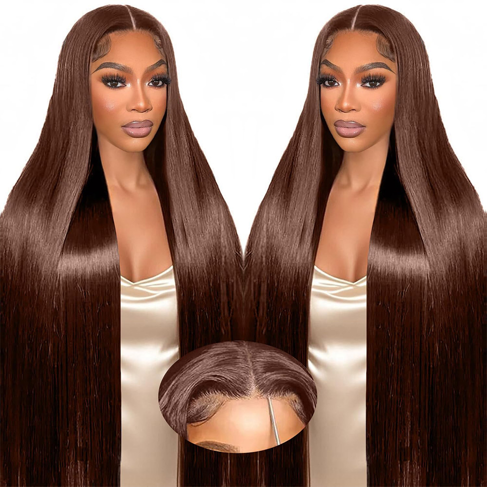 #4 Chocolate Brown Colored Lace Straight Wig 13x6 Transparent Lace Frontal Wig 13x4 HD Lace Pre-Plucked Brazilian Human Hair Wig