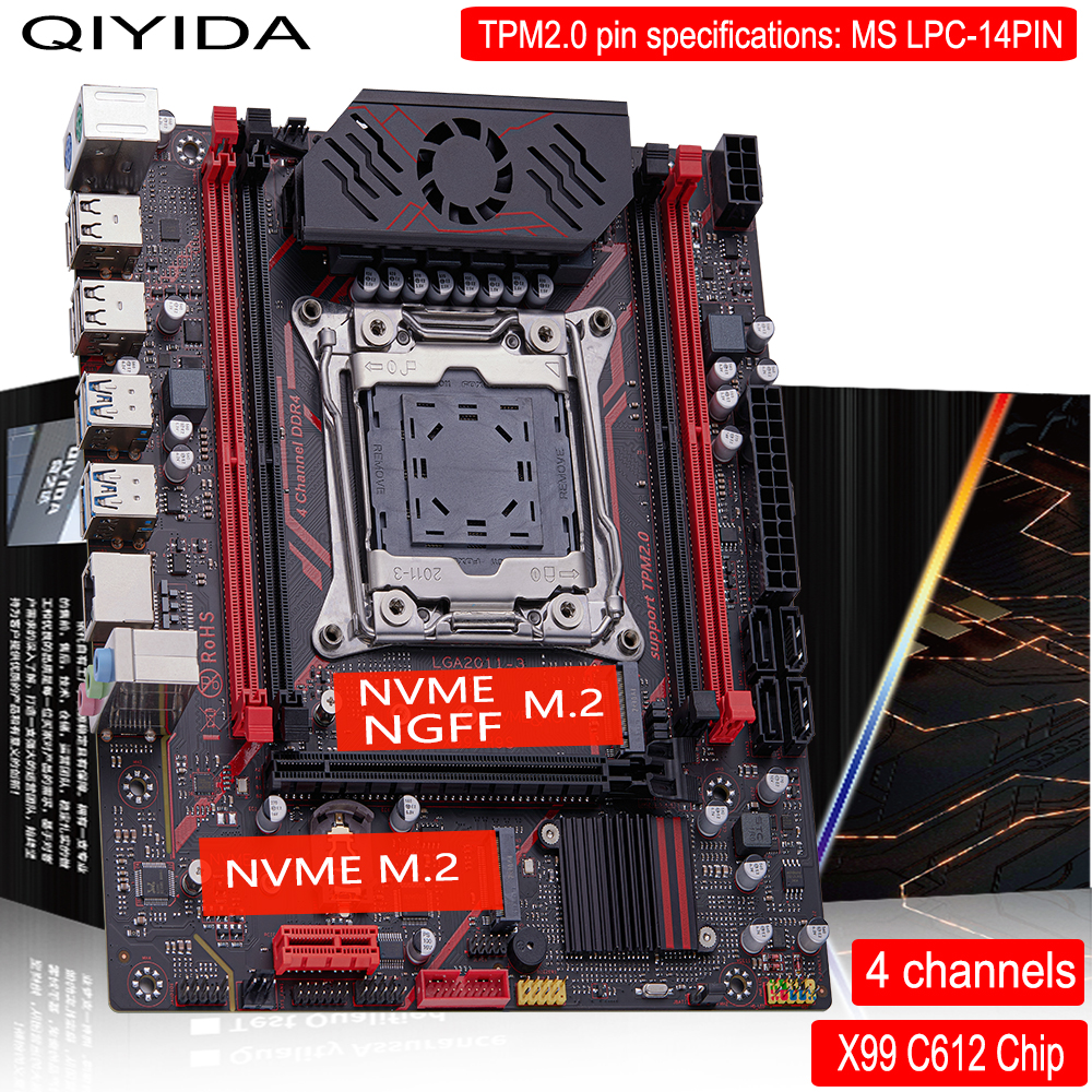 QIYIDA X99 マザーボード H9S LGA 2011 3 NVME NGFF M.2 サポート 4 チャンネル X99 C612 チップ DDR4 メモリ SATA3.0 TPM 2.0