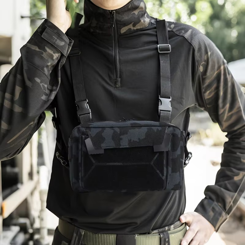 戦術的なフロントチェストベストバッグアウトドアキャンプハイキングサイクリングランニングファニーパック女性男性ジムデイリーモールトラベルベストポーチ
