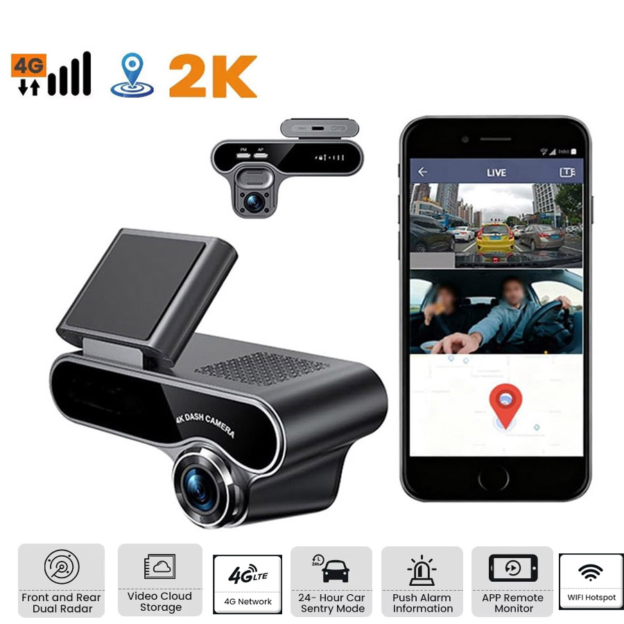 4G LTE ダッシュカム GPS デュアルチャンネル フロントおよび車内カメラ 2K 24/7 時間駐車モード ダッシュカム DVR レーダー付き APP アラート ライブビュー