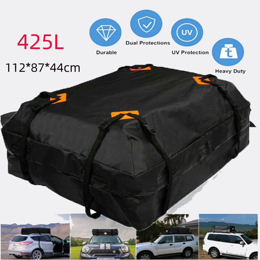 425L 車のルーフカーゴキャリアバッグ 420D/600D 防水カーゴバッグユニバーサル荷物袋収納キューブバッグ旅行キャンプ車