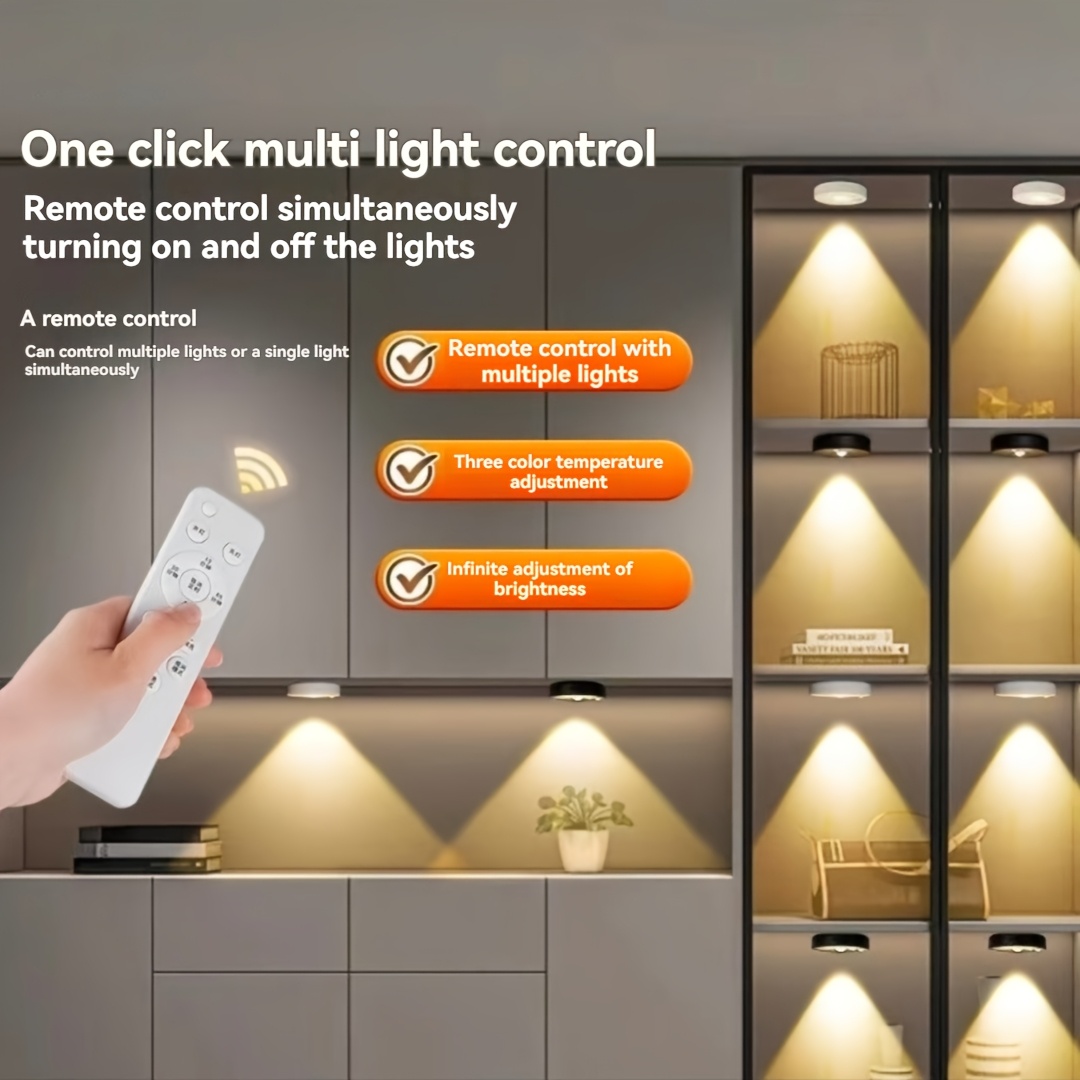 USB LEDアンダーキャビネットスポットライトナイトライト調光可能充電式リモコン付きワイヤレスディスプレイクローゼット照明用