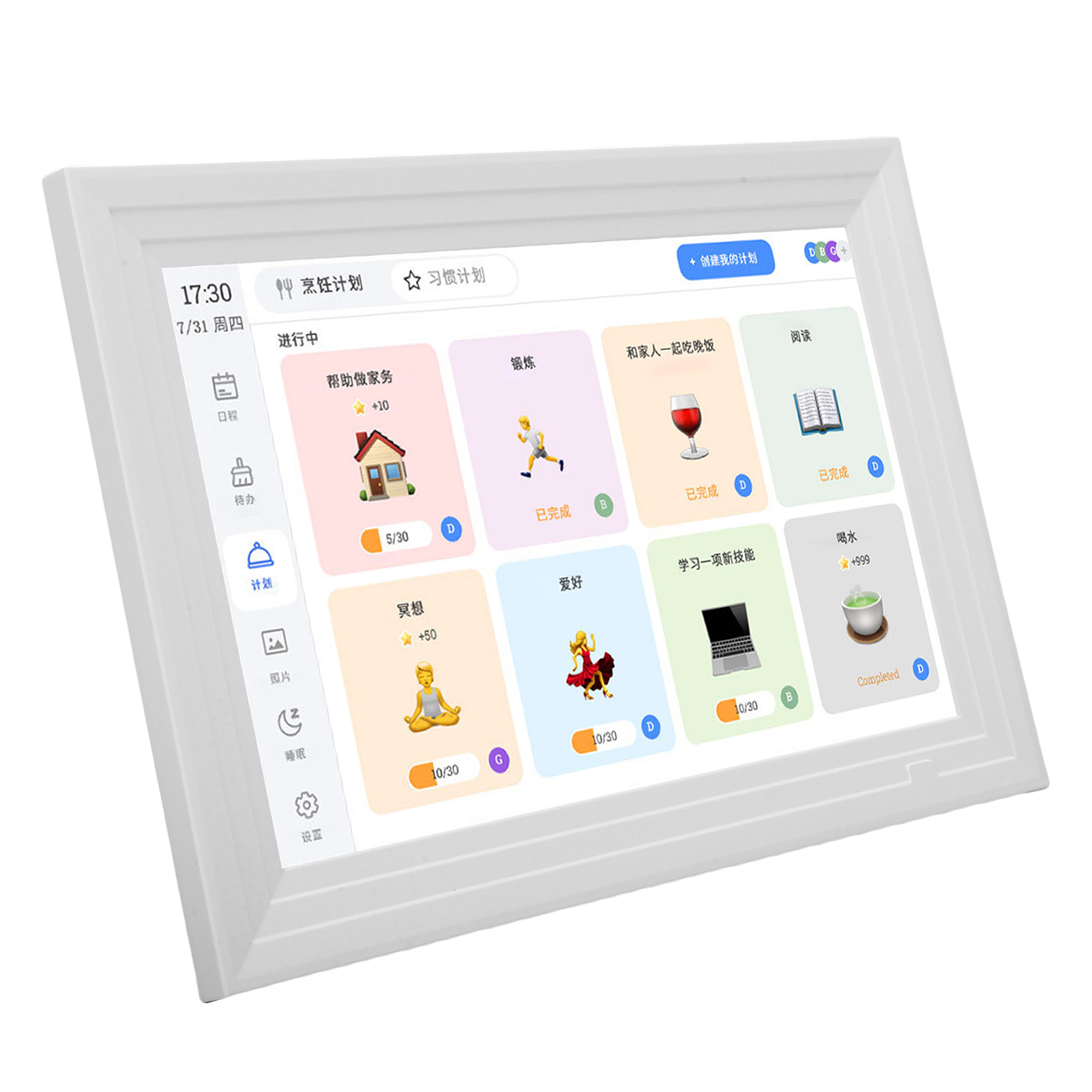 デジタルカレンダープランナー、家事分担表、10.1インチIPSフルビューLCDスクリーン、インタラクティブカレンダーアプリ管理、家族共有