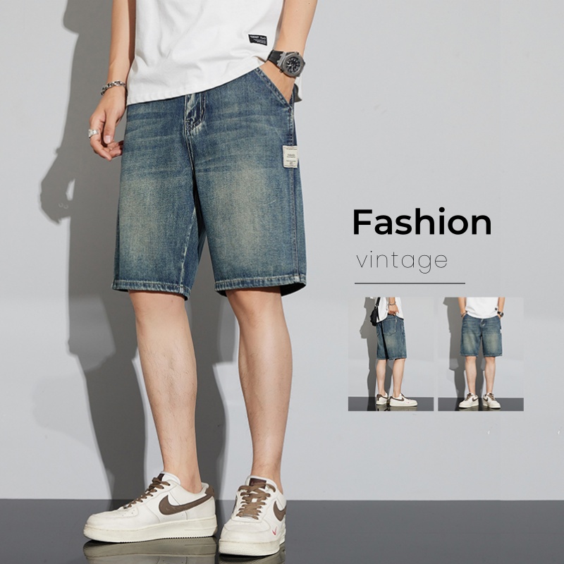 夏のヴィンテージデニムショーツメンズファッションストレートカジュアルルーズストリートバミューダジーンズ男性ショートパンツストリート