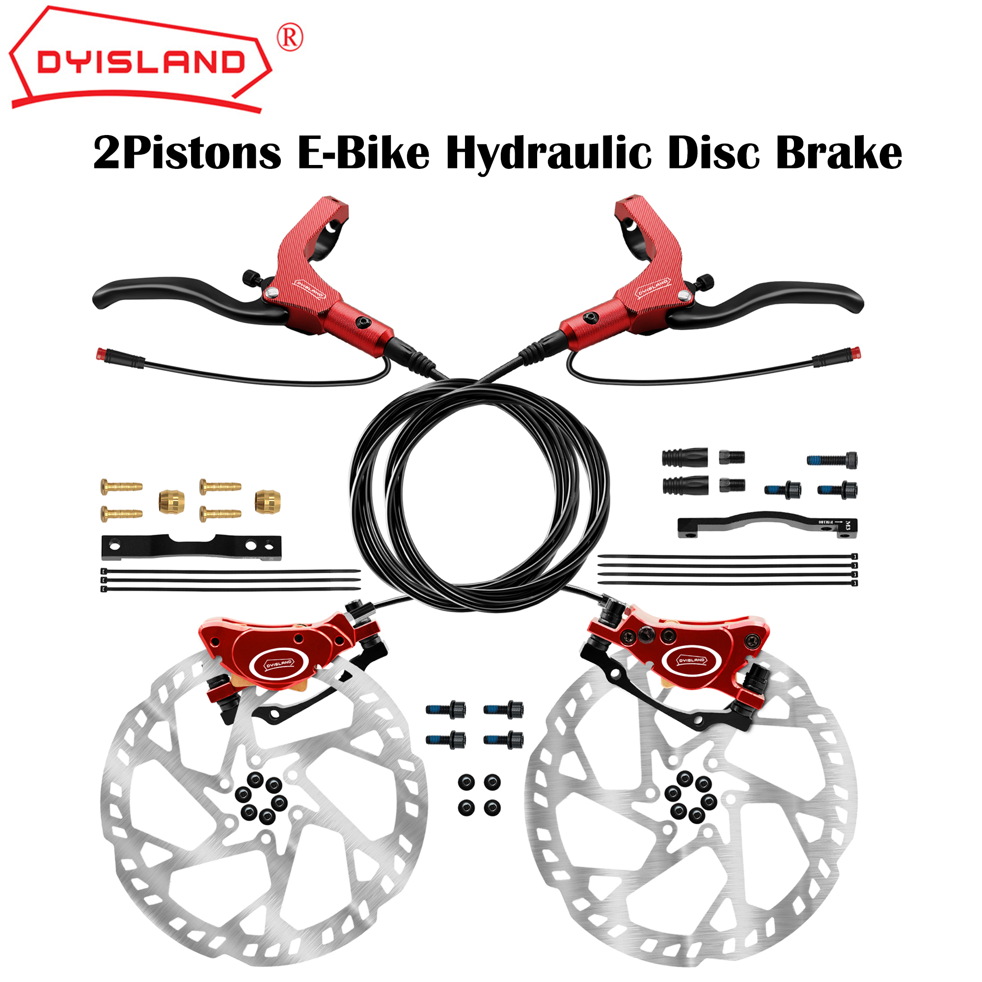 DYISLAND LD200PLUS 2ピストン電動自転車油圧ディスクブレーキセット 2PIN 電源オフ電気誘導制御システム油圧ブレーキセット