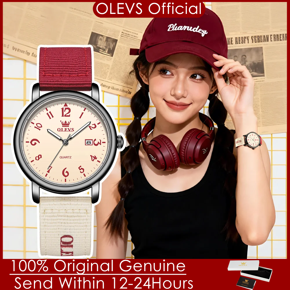 OLEVS 2991 クォーツ腕時計ウェビングストラップファッションカジュアル学生スポーツ腕時計男性女性防水発光針時計新しい