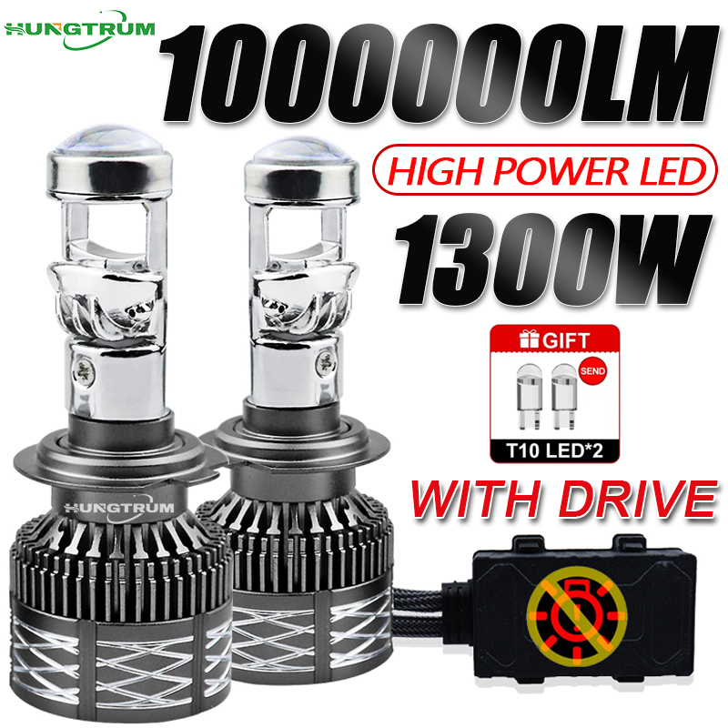 H7 H4 H11 LED プロジェクターレンズヘッドライト H8 9005 9006 HB3 HB4 車の電球 6000K Canbus ターボハイパワーミニオート/Moto ランプフォグライト