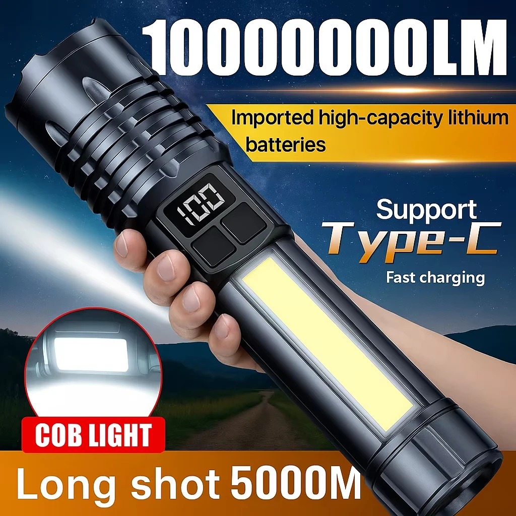 懐中電灯 HEINAST 1000000LM ズーム充電式トーチデジタルディスプレイ戦術懐中電灯 LED フラッシュライト