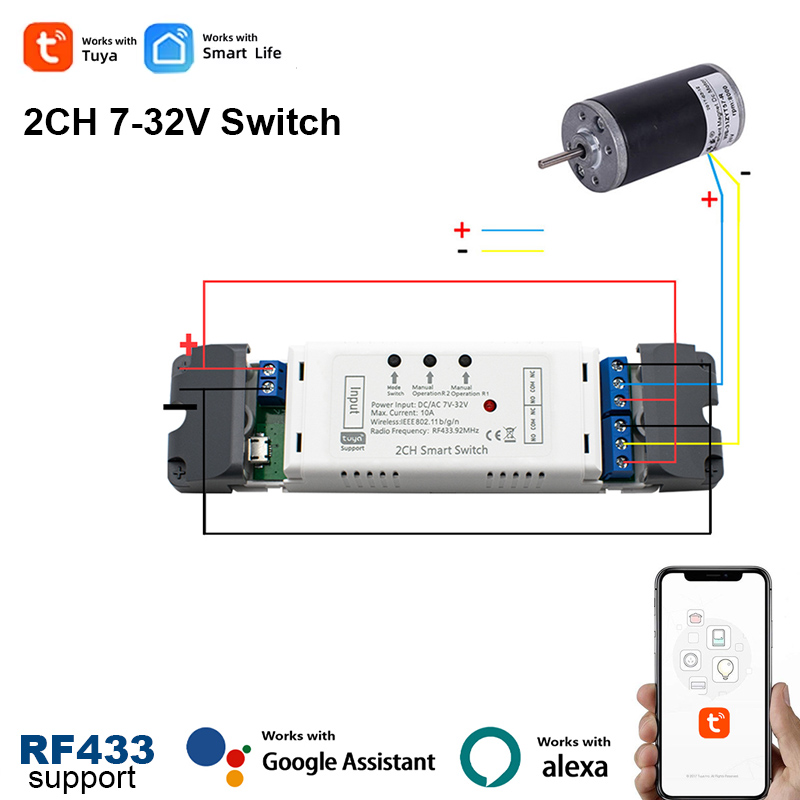 Tuya スマート 2CH Wifi DC モーターフォワードリバーススイッチ、12V 24V 32V、2 チャンネルモジュールリレー、Alexa Google アリス RF 433 リモコン
