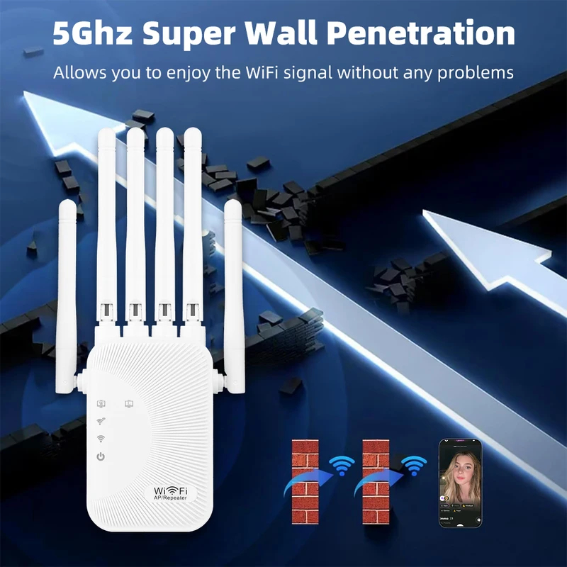 ホーム WiFi ネットワーク信号ブースター アンプ、簡単なインストール 5G デュアル バンド リピーター、1200M 信頼性の高いワイヤレス エクステンダー デバイス