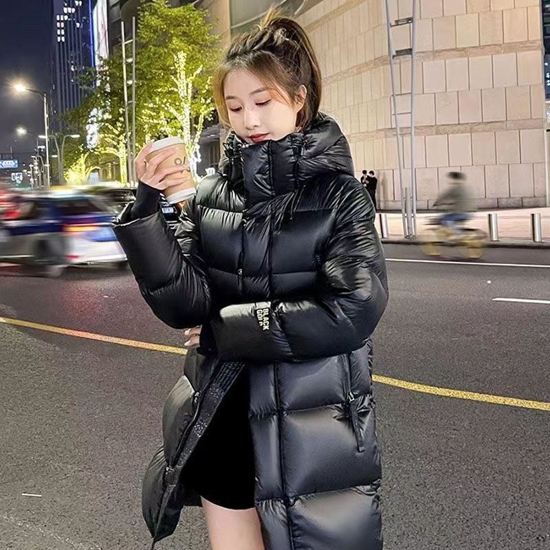 冬の厚さダウンコットンジャケット女性ロング暖かさふわふわフグコートフード付き女性ファッションパーカー雪生き抜く
