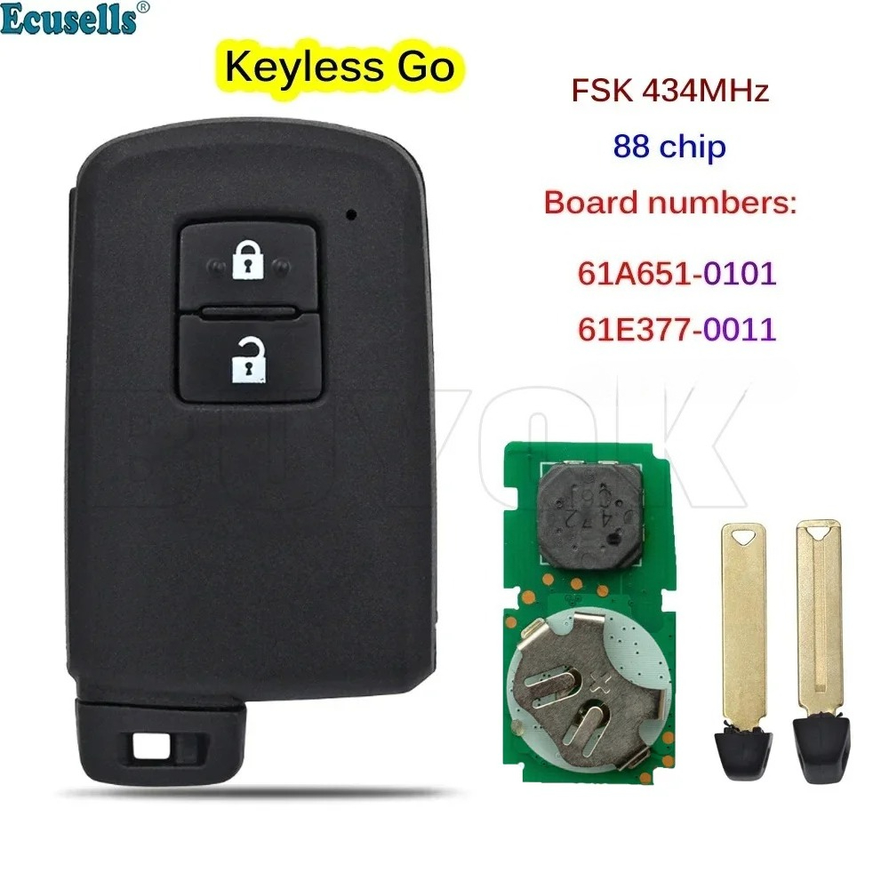 2B Smart Remote Key Fob FSK 433MHz 434MHz 88 Chip for Toyota RAV4 Auris Yaris Hybrid Auris Board ID 0011 61A651-0101 BA7EQ