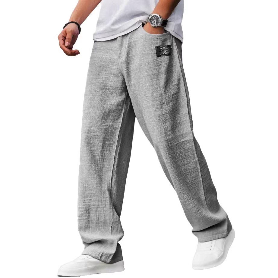 Autumn New Casual Men's Embroidery Fashionable Loose Cotton Linen Pants Men 남성가을바지 Streetwear Men 루즈핏바지 남자 American Vintage