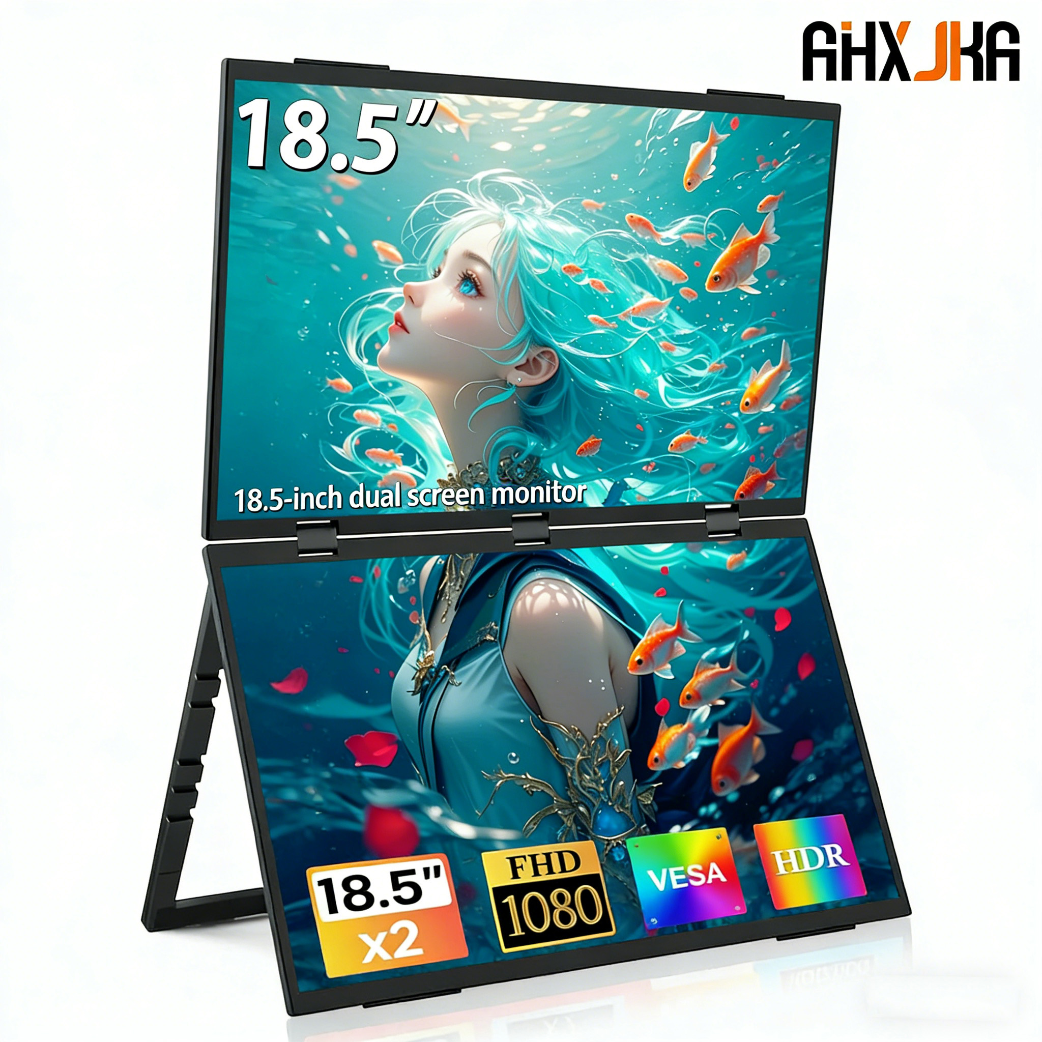 AHXJKA 18.5 インチ 100Hz デュアル スクリーン ポータブル モニター 1920 * 1080P 100%sRGB IPS パネル VESA Mini HDMI および Type-C インターフェイス ディスプレイ