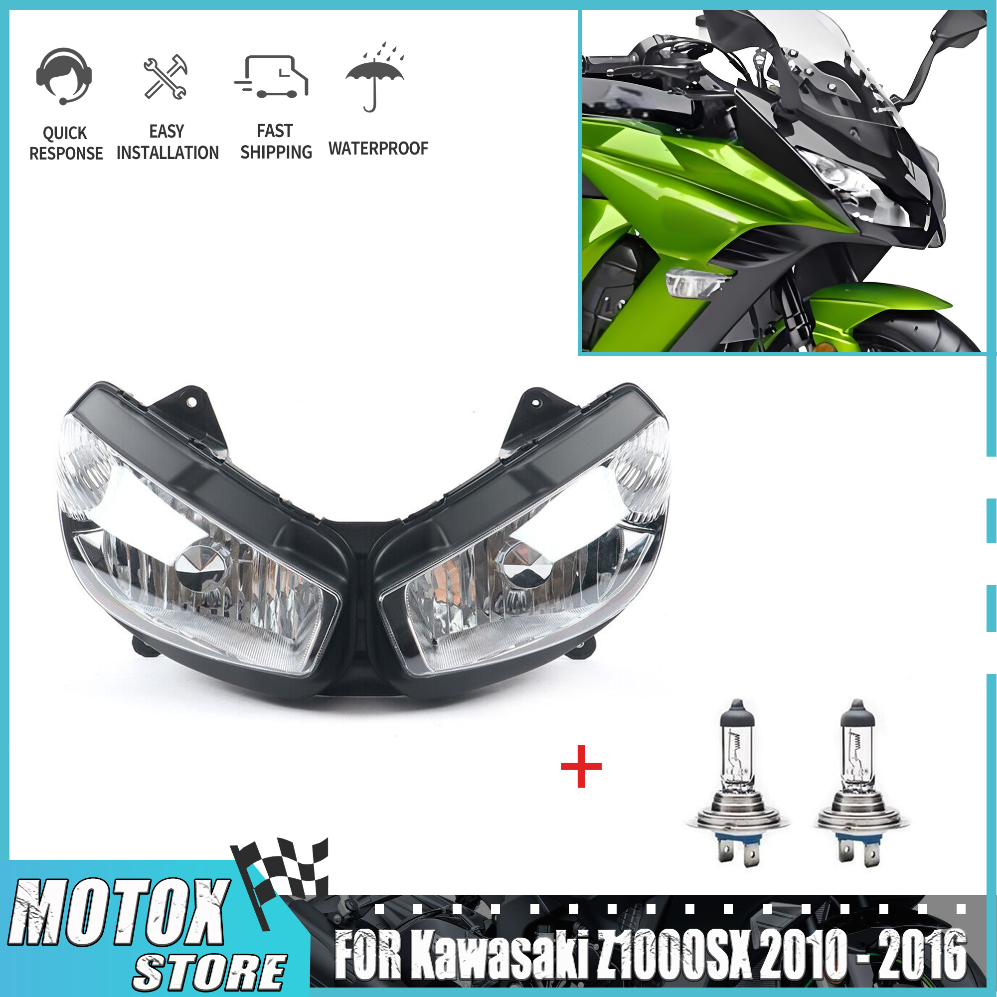 Z1000SX 2011 - 2016 Z NINJIA1000 2011-2016 ヘッドライトヘッドランプアセンブリ NINJIA6500 ER 6F 2009 2010 2011 2013 2014 2015 に適合