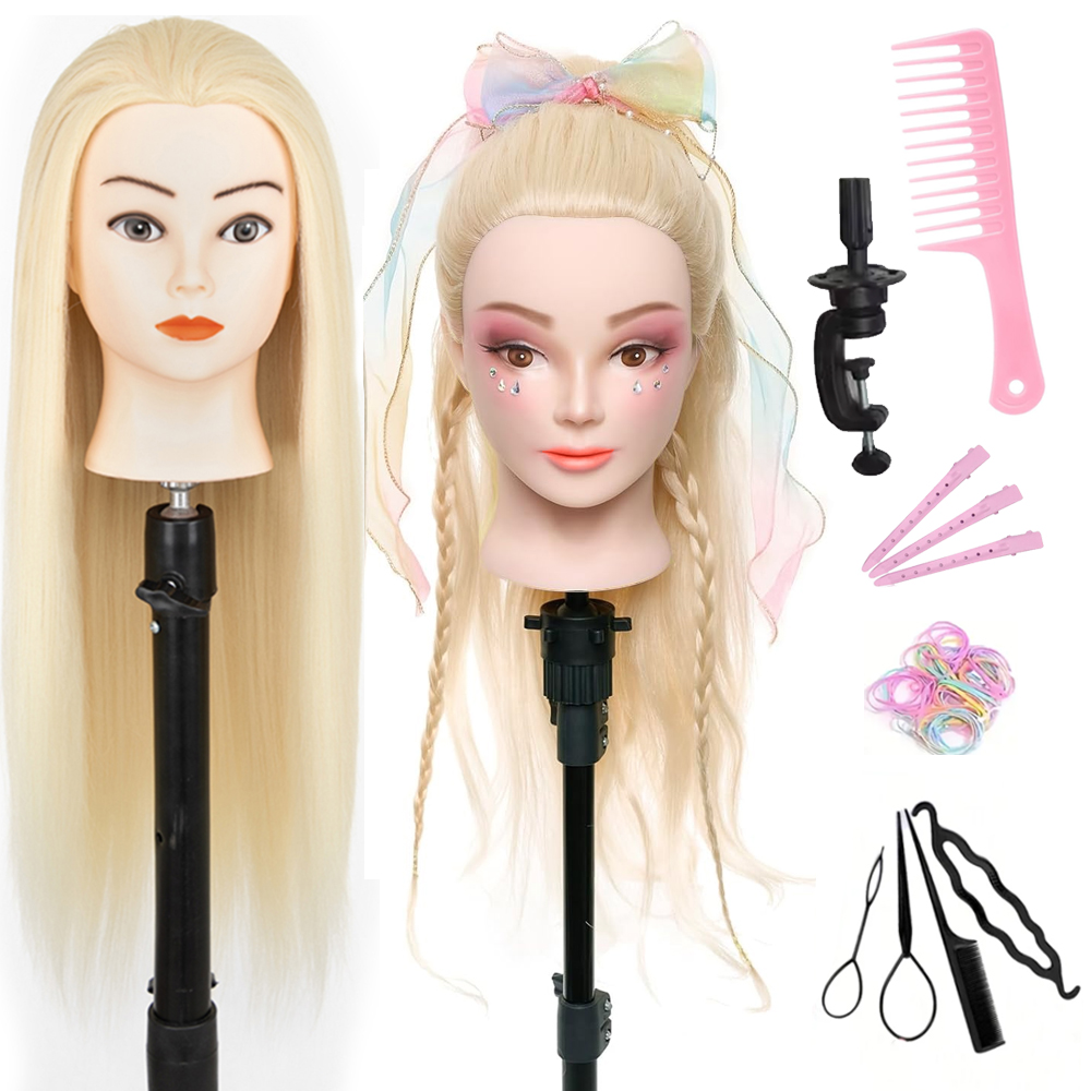 マネキンヘッド 11 個のヘア高耐久クランプホルダーベース付き、編み込みツール - サロン、美容学校練習セット用