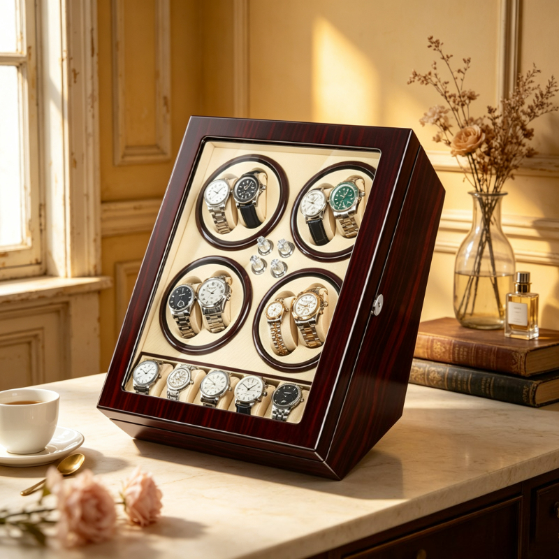 Wooden Automatic Watch Winder Box Anti Magnetic Motorized Rotator with Open Stop Start Lid for Mechanical Men Watch Display Case