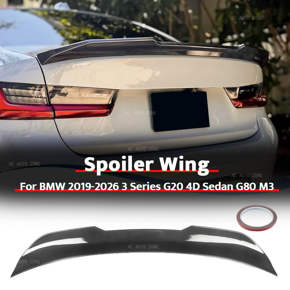 光沢のあるカーボンファイバールック PSM スタイルリアスポイラーウイング BMW 2019-2026 3 シリーズ G20 4 ドアセダン G80 M3 ブーツリップテールゲートウイング