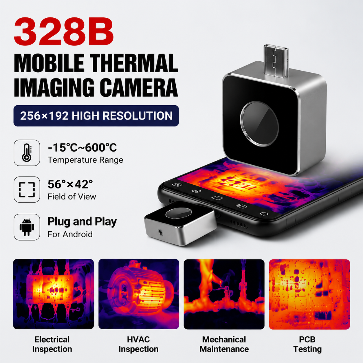 Victor 328-B 256*192 25Hz Android モバイルサーマルイメージャーカメラ高解像度 -15 〜 600℃ 範囲 HVAC 検査 PCB テスト