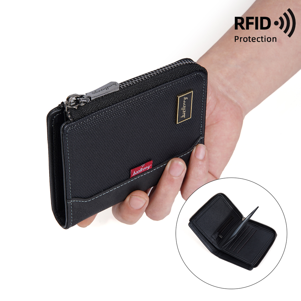 新しい RFID シンプルなショートメンズジッパー財布高級ブランドカードホルダー男性財布フォトホルダーコインポケット男の財布