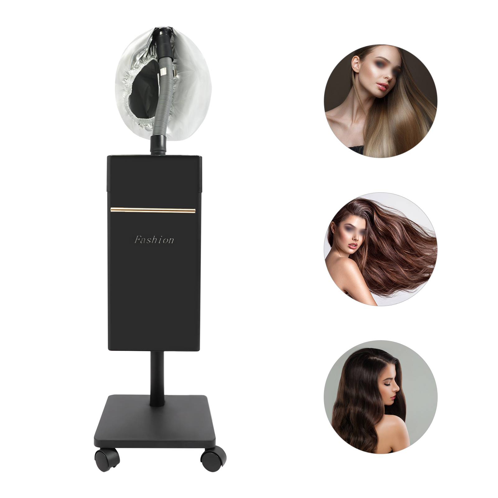黒の多機能ヘアケア機器、110V 長方形自立型ナノヘアスチーマー 30*32*77.5 センチメートル 4 車輪ヘアサロン用