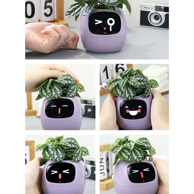 ムードスマート植木鉢 Ai 電子鉢植えペットロボットデスクトップ装飾アプリ制御ワイヤレス充電暖かい夜の光植物のおもちゃ