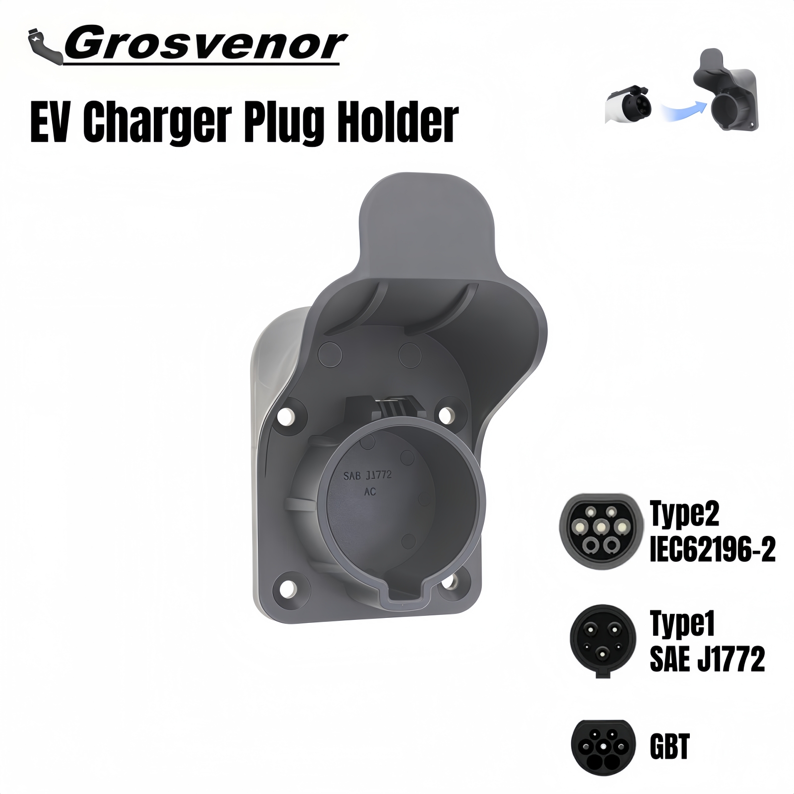 電気自動車タイプ 1 タイプ 2 GBT NACS 充電プラグホルダー J1772 IEC62196 EV 充電ケーブルホルダー EVSE ウォールボックスアクセサリー