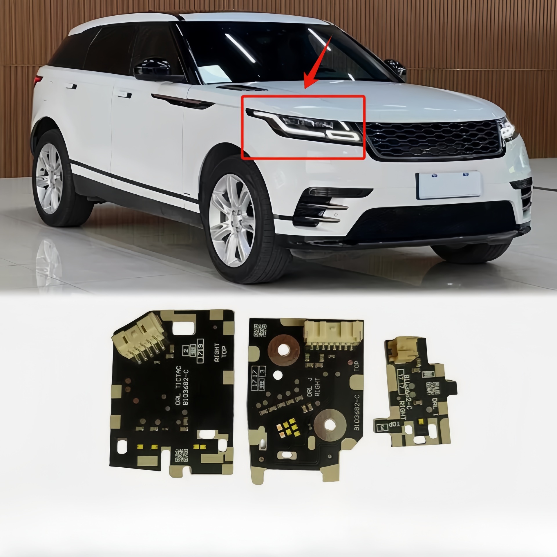 白色 LED DRL ボードレンジローバーヴェラール 2018 2019 2020 2021 LED ヘッドライトデイタイムランニングライト LED ボード B101672-C B101682C