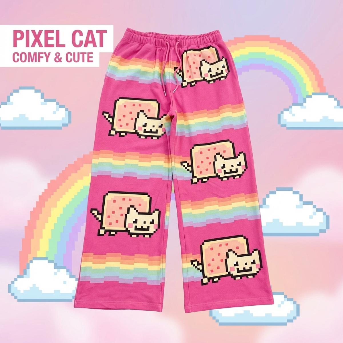 ヒップホップ漫画猫ピンク男性女性カジュアルパンツ Y2k 原宿ルーズ巾着ジョギングパンツ家族のズボンストリートスウェットパンツ