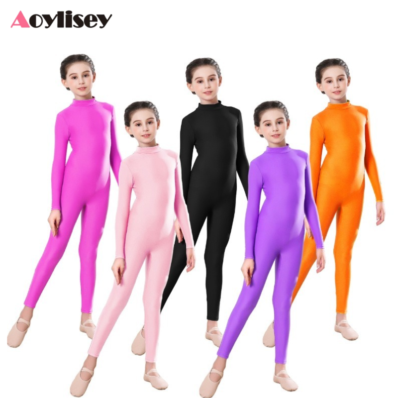 子供バレエスケートダンスウェア女の子体操ボディスーツ長袖ボディスーツ子供ジャンプスーツ着用トレーニングパフォーマンスウェア