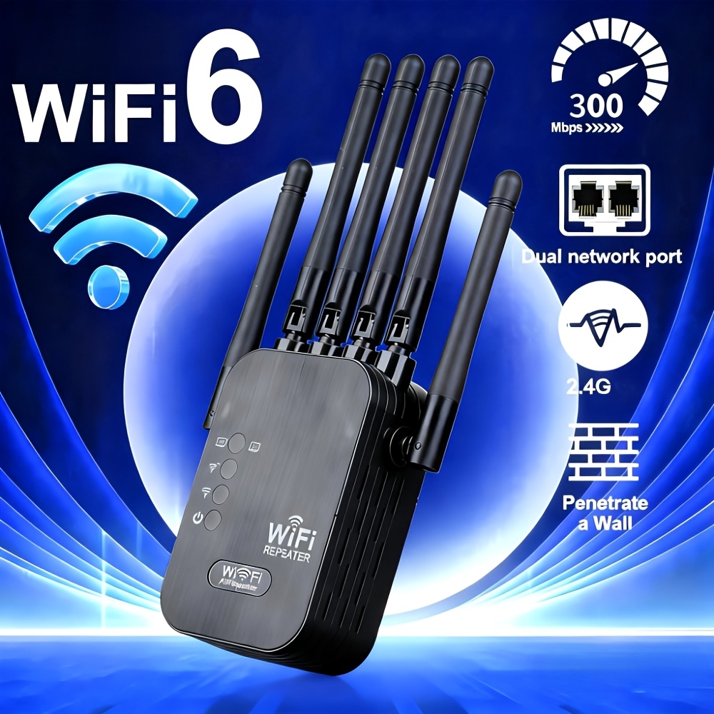 6 本の高利得アンテナを備えた高速 WiFi レンジ エクステンダー 360° 全体をカバーする信号増幅器 ワンキー セットアップで 64 台のデバイスをサポート