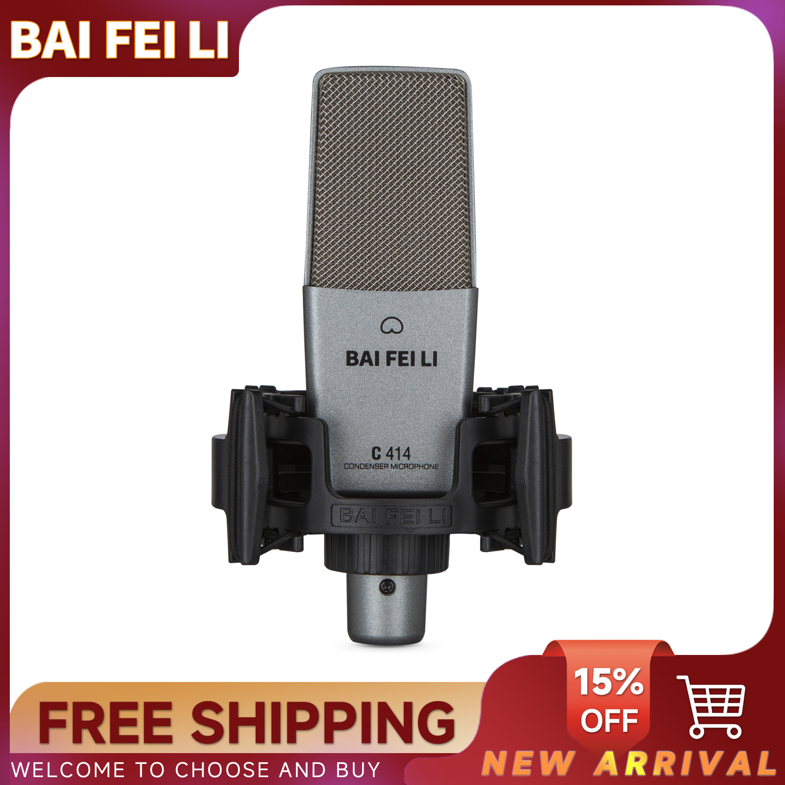BAIFEILI C414 コンデンサーマイク XLR カーディオイド 16mm ダイヤフラム付き ボーカル録音、ポッドキャスティング、ストリーミング用