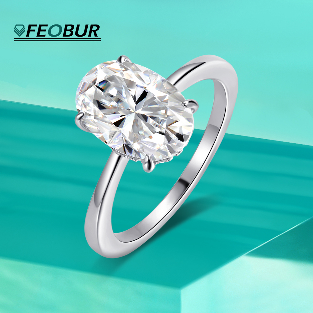 認定 4.5CT オーバルすべてモアッサナイト婚約指輪女性用 925 スターリングシルバースパークリングラボダイヤモンド結婚指輪ジュエリー