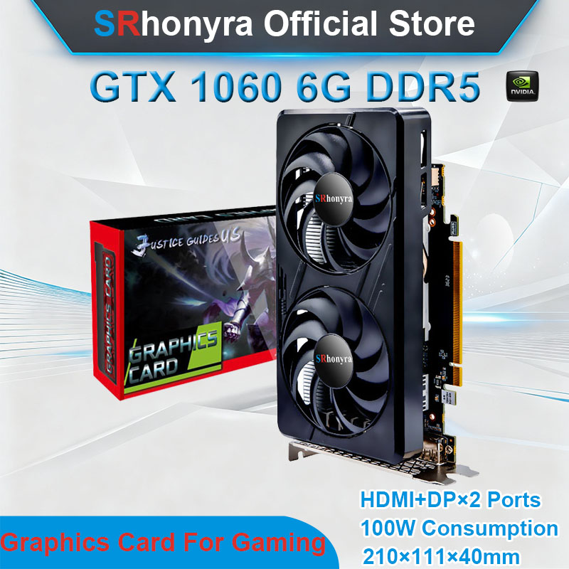 SRhonyra GeForce GTX 1060 3/6GB グラフィックカード、GDDR5 PCIe 3.0 X16 192ビット デュアルファン冷却 HDMI 2.0+2x DP ビデオカード
