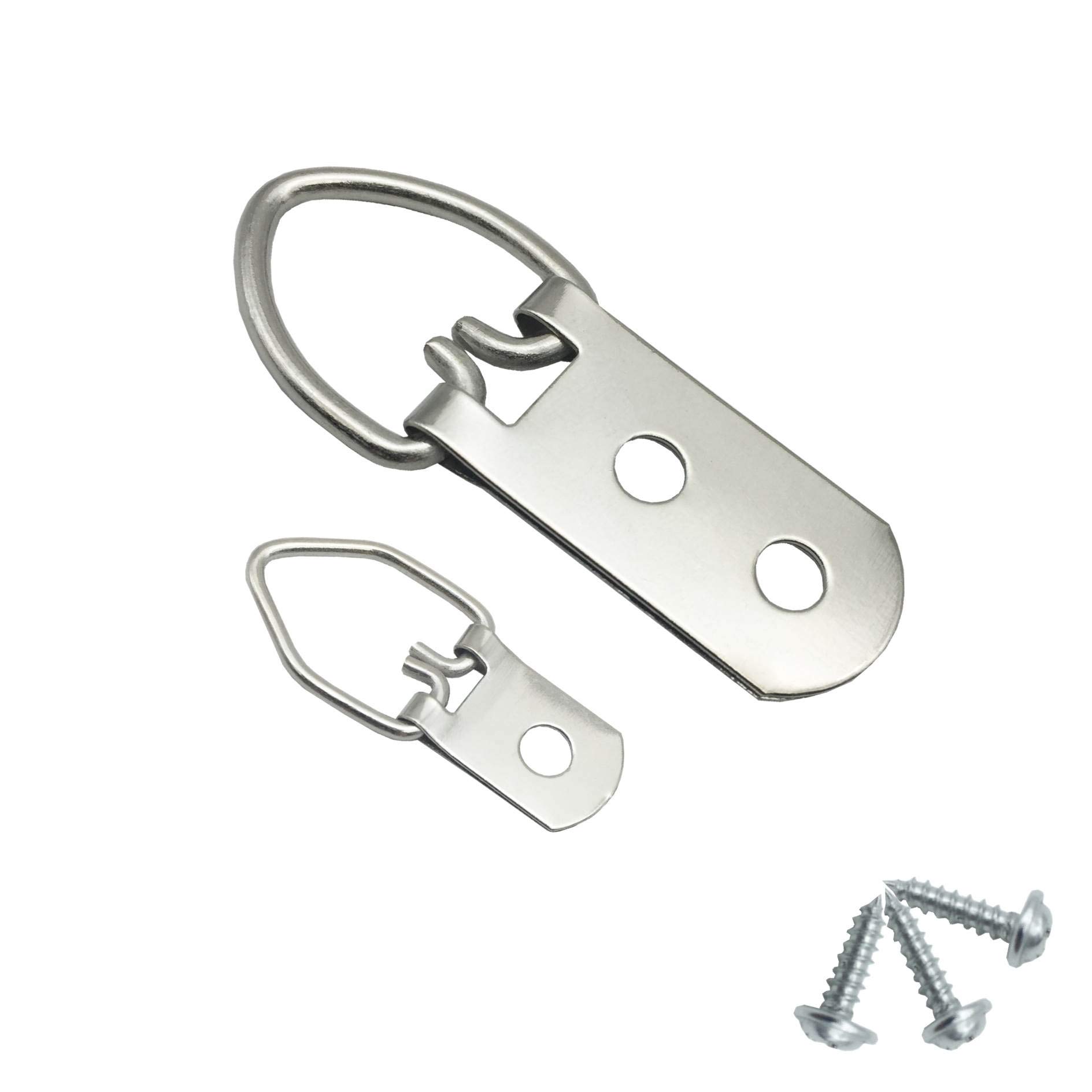 60pcs Two Shape D-Ring Double Holes Picture Hangers with Screws Premium D Ring Hooks Kit Hanging Painting Photos Artwork Frame