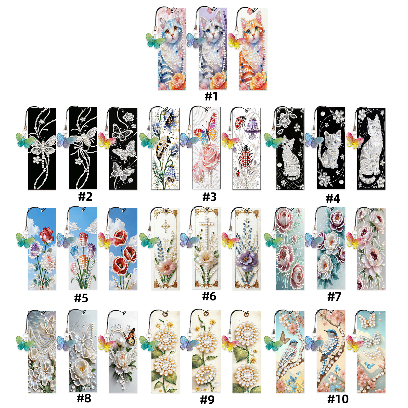 3個入りDIYパールダイヤモンドブックマークアートプロジェクト（蝶のペンダント付き）ホームオフィス用品本好きへのギフト