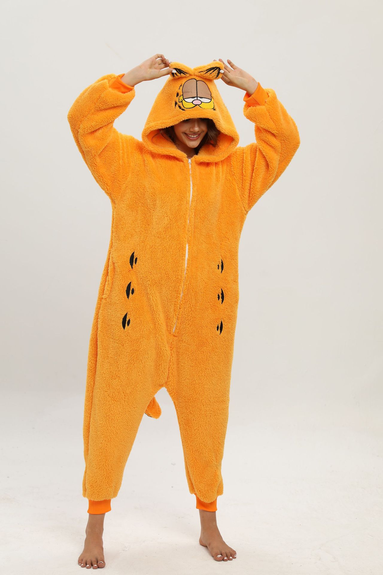 オレンジ猫 Onesies ジャンプスーツアニメ大人のコスプレハロウィンキティ衣装クリスマスカーニバルおかしい子供パジャマ着ぐるみ