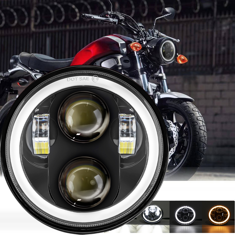 5.75 Inch Motorcycle LED Headlight Faro Moto Light Halo White DRL Angel Eyes for Dyna Sportster Softail 5 3/4" Led Moto Headlamp
